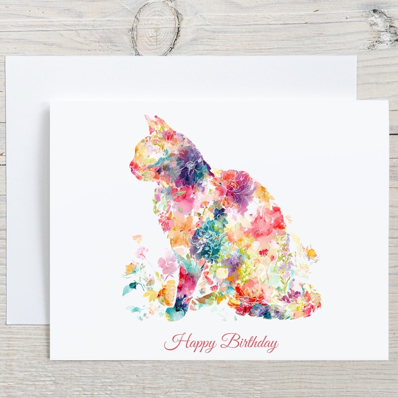 Cat Lover Birthday Card, Floral Cat Birthday Card for Her, Cat Mom Card ...