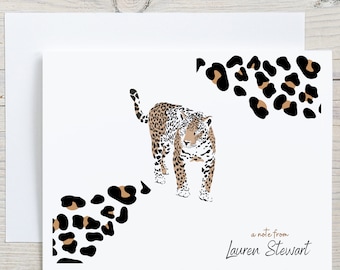 Personalized Leopard Print Note Cards, Folded Notecards, Leopard Stationary, Stationery Cards, Blank Greeting Cards