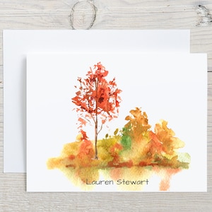 Autumn Landscape Note Cards, Personalized Notecards, Watercolor Fall Trees, Nature Stationary Cards, Autumn Foliage Greeting Cards
