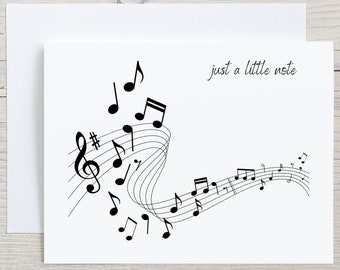 Music Note Cards, Musical Theme Stationery for Women, Just a Little Note Blank Cards, Music Thank You Notes, Music Lovers Teachers Gift