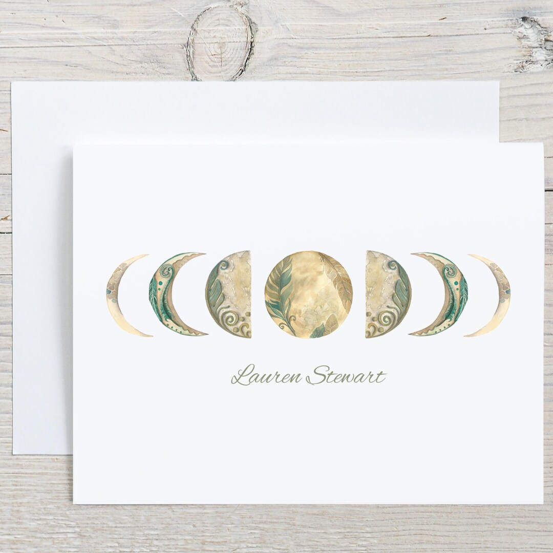 Moon Phases Personalized Note Cards, Lunar Phases Custom Stationery for ...