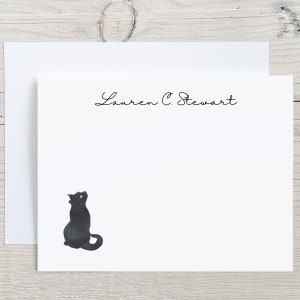 Adoring Black Cat Note Cards Stationary Set, Cat Personalized Stationery Cards, Black Cat Blank Notecards with envelopes