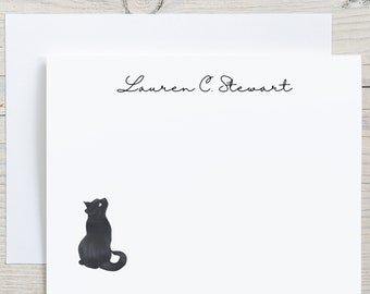 Adoring Black Cat Note Cards Stationary Set, Cat Personalized Stationery Cards, Black Cat Blank Notecards with envelopes