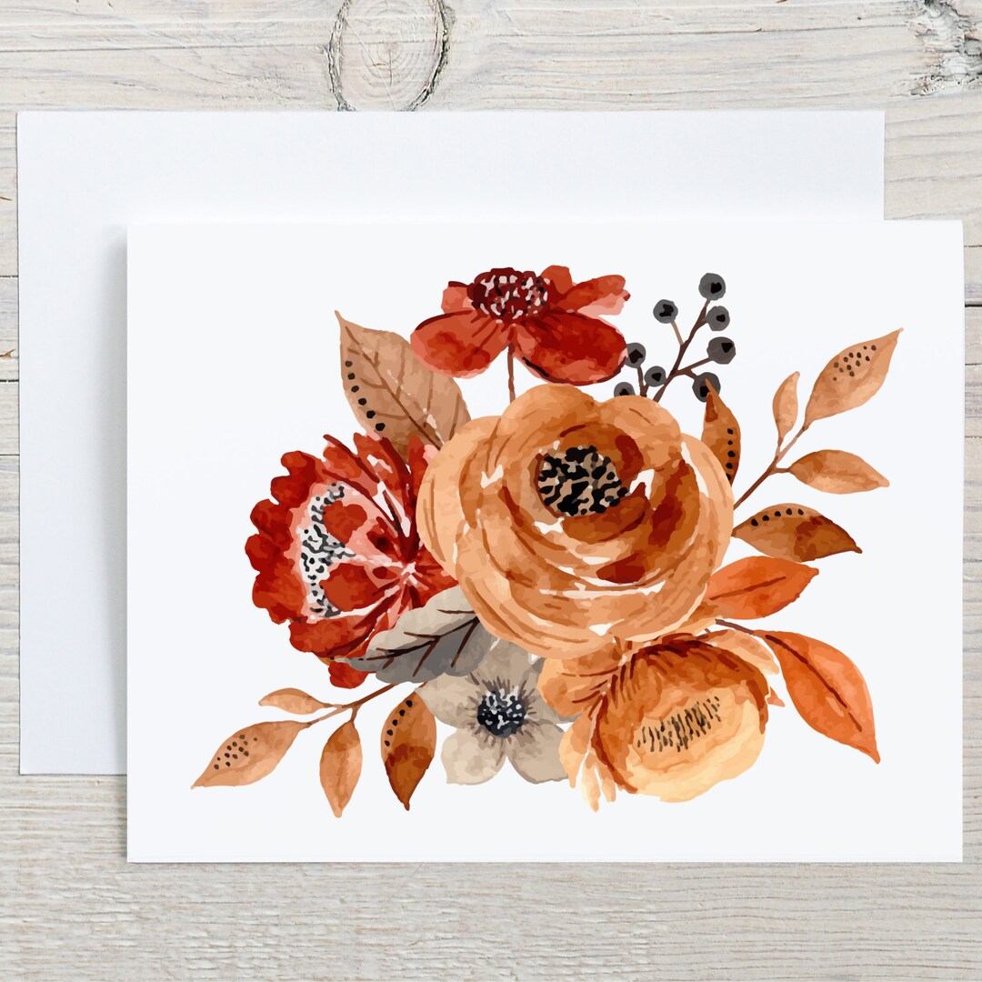 Autumn Flowers Folded Note Cards, Watercolor Fall Florals, Blank ...