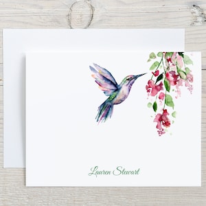 Hummingbird Personalized Note Cards Set, Blank, Folded Note Cards, Watercolor Hummingbird Notecards, Greeting Cards, Thank You Cards