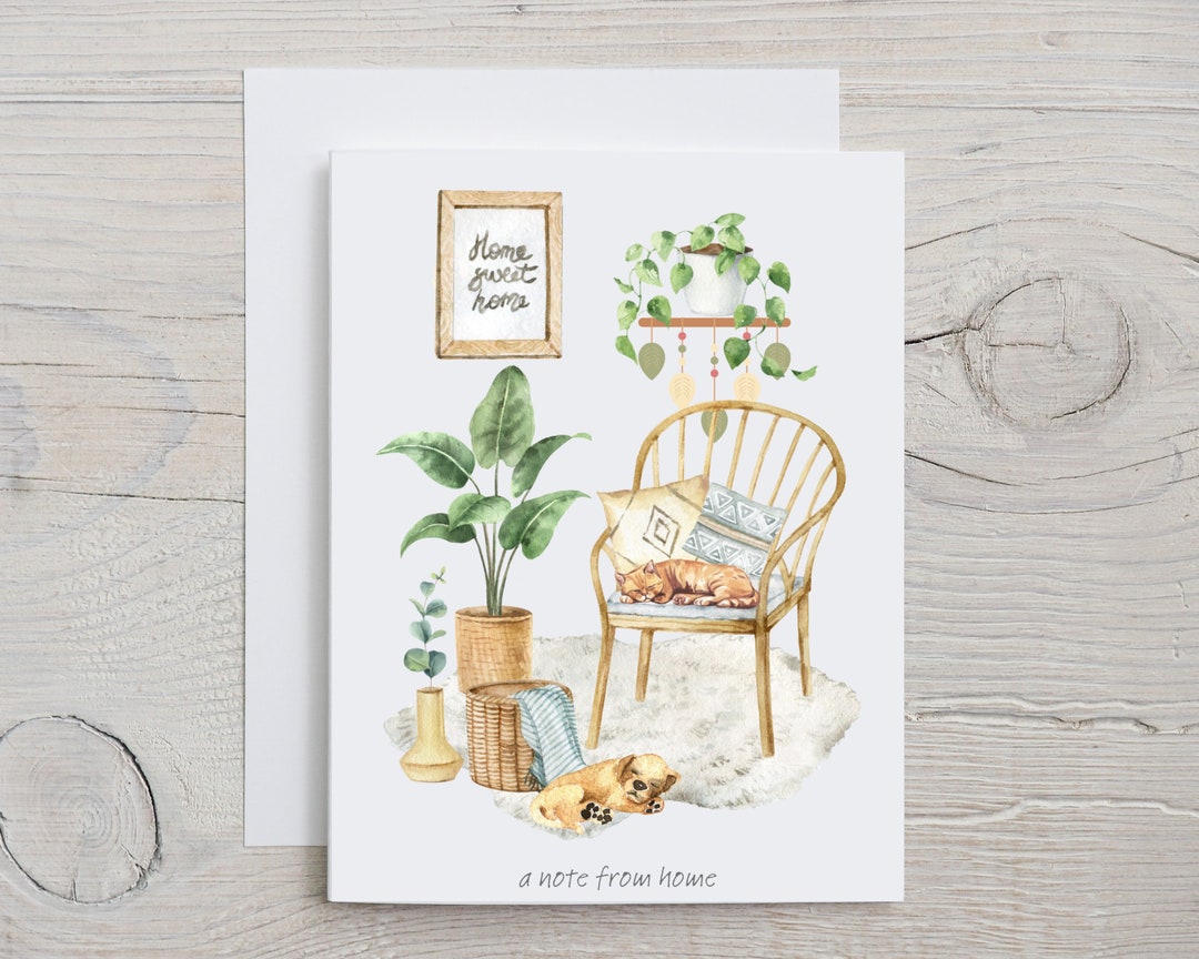 Cozy Notes Personalized Note Cards, Watercolor Cozy Room Scene, Custom Notecards ...