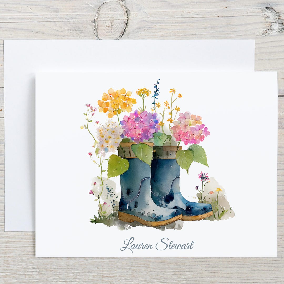 Personalized Watercolor Hydrangea Note Cards, Custom Flowers Stationery ...