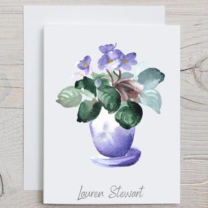 Violets Custom Note Cards, Personalized Purple Flowers Stationary, Watercolor Blank Greeting Card Set, Unique Gift for Her