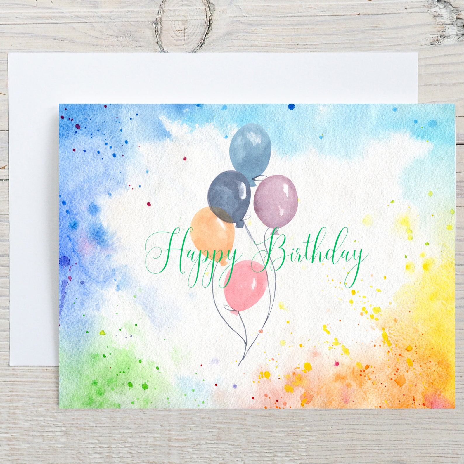 Happy Birthday Greeting Cards Sets, Bright Watercolor Balloons Happy