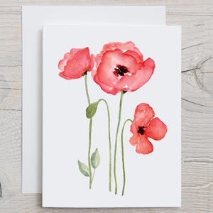 Watercolor Red Poppies Note Cards, Wild Poppy Folded Notecards, Flowers Stationary Cards, Blank Greeting Cards