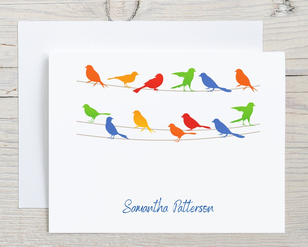 Birds Note Cards Stationary Sets Personalized Colorful Birds Etsy