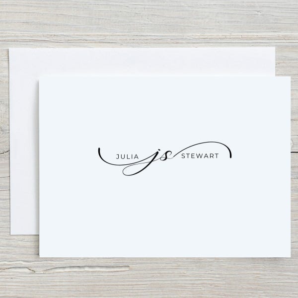 Personalized Stationary Set, Classic Flat Note Cards, Custom Initials Cards, Feminine Stationary, Gift for Her