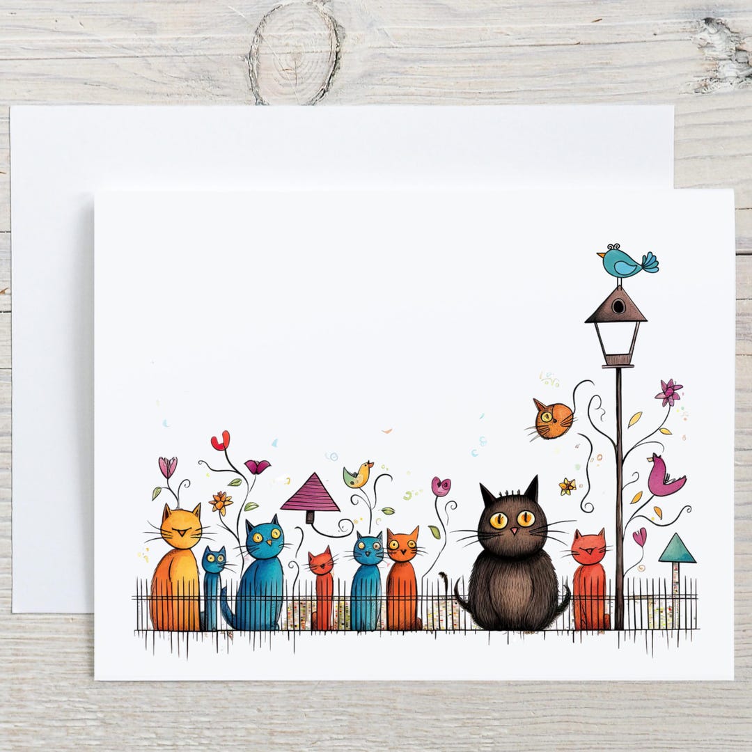 Cat Note Cards Set, Watercolor Illustrated Cats Stationary, Cat Lover ...