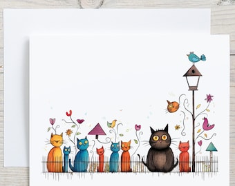 Cat Note Cards Set, Watercolor Illustrated Cats Stationary, Cat Lover Gift, Animal Feline Stationery, Blank Inside Cards