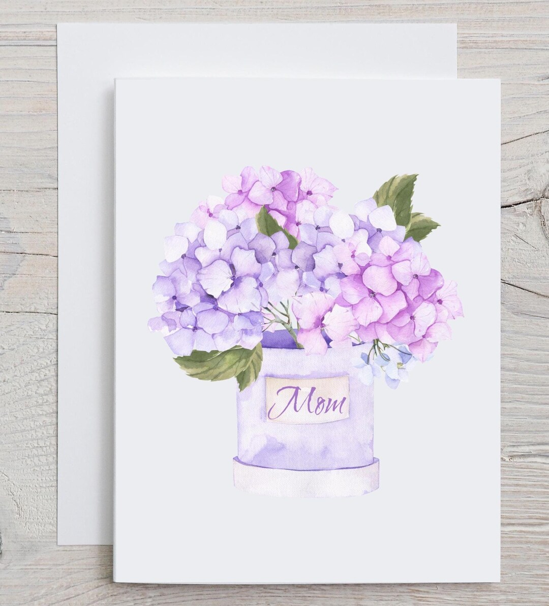 Watercolor Hydrangeas Mothers Day Card, Elegant Purple Flowers Greeting ...