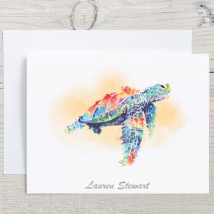 Sea Turtle Custom Note Cards, Personalized Turtle Stationary Set, Watercolor Ocean Theme Notecards, Sea Life Blank Greeting Cards