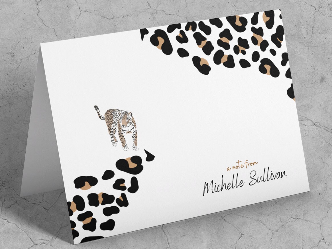 Leopard Note Card, Personalized Wild Animal Print Stationery Set for W —  Claudia Owen
