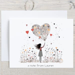 Personalized Note Cards, Whimsical Balloons and Wildflowers Stationery Set, Floral Stationery for Women, Fun Blank Note Cards