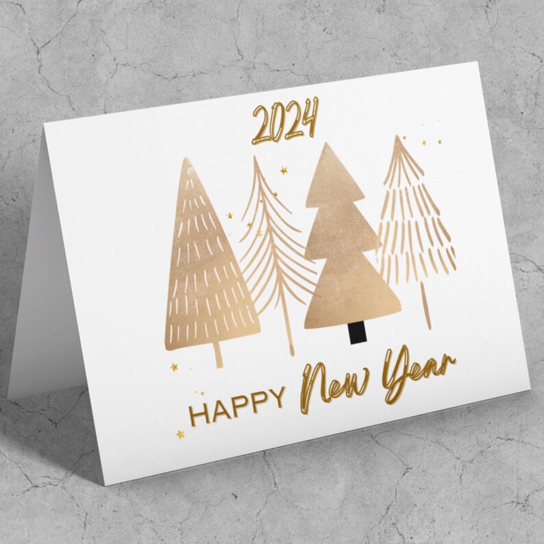 Happy New Year Trees 2025 New Years Greeting Cards Sets New Etsy Canada