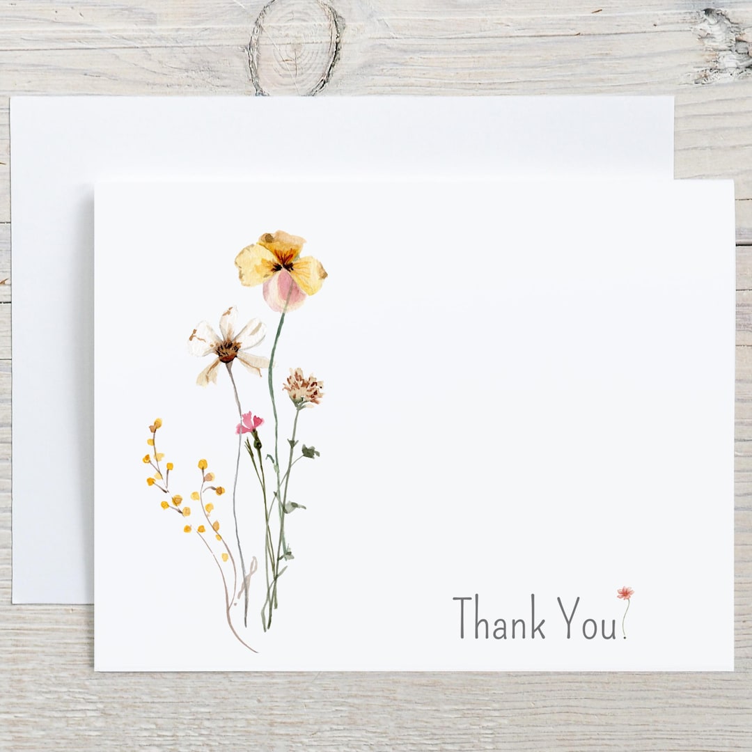 Minimalist Wildflower Thank You Card Set, Watercolor Meadow Flowers ...