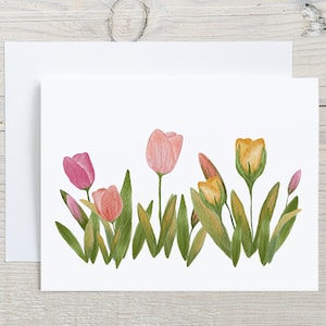 Watercolor Tulip Note Cards, Blank Spring Flower Stationary, Floral Greeting Cards, Summer Notecard Set