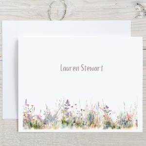 Wildflowers Meadow Custom Note Cards, Personalized Country Flowers Stationary Set, Watercolor Floral Notecards, Blank Greeting Cards