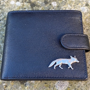 Fox Soft Leather Wallet in Black or Dark Brown Gift Boxed Animal Gift Boxed Detailed English Solid Pewter Emblem Men's Accessory