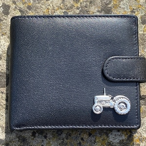 Tractor Soft Leather Wallet Gift Boxed Detailed English Solid Pewter Tractor Emblem Black or Dark Brown Wallet Men&#39;s Accessory Farming