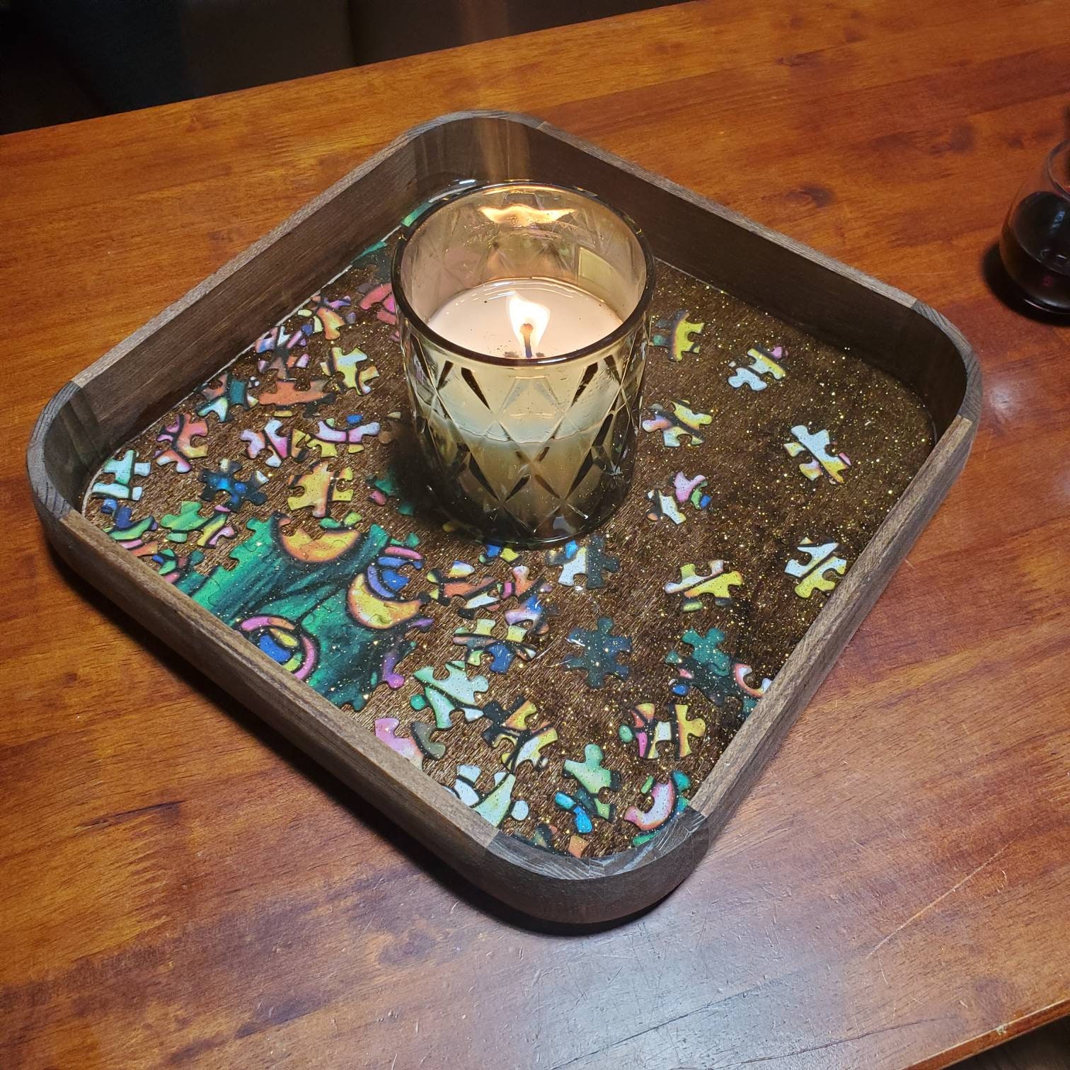 Decorative table tray with jigsaw puzzle design Etsy