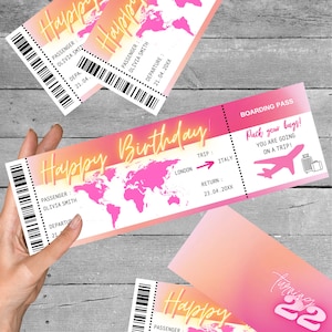 Personalised Surprise Birthday Card | Canva Template | Airplane Ticket Template | Digital Download