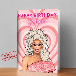 Instant Download Birthday Card | Ru Paul Birthday Card | Print At Home | Canva