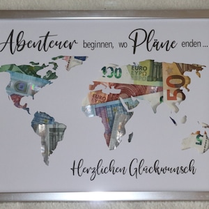 Geldgeschenk Weltkarte Personalisiert Weltreise Bilderrahmen Geburtstag Happy Birthday Herzlichen Glückwunsch A4 21x30cm Bild 4