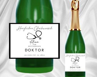 TMS MedAT Doktor Master Bachelor Flaschenetikett Champagner Sekt Wein Geschenk Aufkleber Etikett Schulabschluss Staatsexamen Absolventenhut