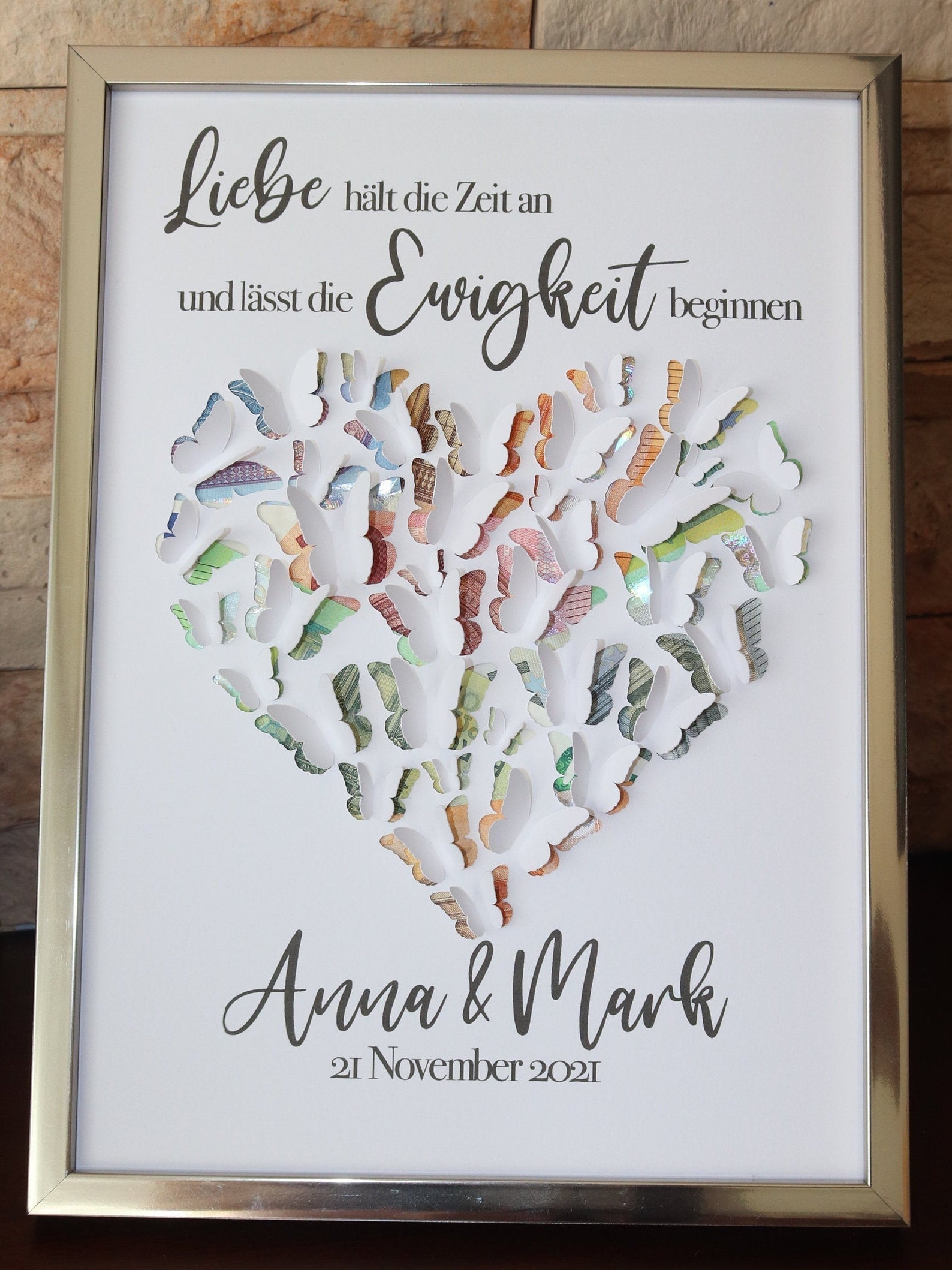 Personalisiertes Geldgeschenk SchmetterlingHerz zur Hochzeit mit