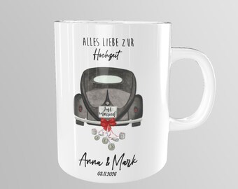 Personalisierte Tasse Hochzeit Hochzeitstag Geschenk Gelddosen Mann Auto Käfer VW Ovali Geschenk Brautpaar Hochzeitsgeschenk Kaffeetasse Tee