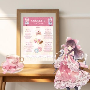 Niedliches Kokette-Tee-Party-Menü, Prinzessin-Tea-Party-Menüvorlage, druckbares Kawaii-Picknickmenü, Canva Instant Download, bearbeitbar