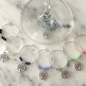 Set 8 Decorative Wine Glass identifiers | Tree of Life charms | Glass Markers | Gift | Party Favours | Christmas | Stocking Stuffer |Hostess