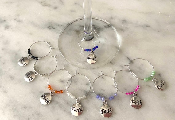Set 8 Decorative Wine Glass identifiers | Faith charms | Glass Markers |  Gift | Party Favours | Christmas | Stocking Stuffer |Hostess| Pet