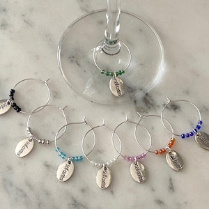 Set 8 Decorative Wine Glass identifiers | Self control charms | Glass Markers | Gift | Party Favours | Christmas | Stocking Stuffer |Hostess