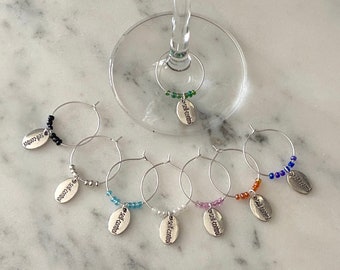 Set 8 Decorative Wine Glass identifiers | Self control charms | Glass Markers | Gift | Party Favours | Christmas | Stocking Stuffer |Hostess
