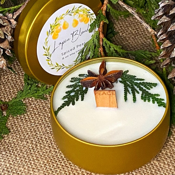 8oz Star Anise & Cedar Spiced Pear Scented Soy Candle Lidded Tin | Aromatherapy | Hostess Gift | Party Favour | Book Club | Natural |