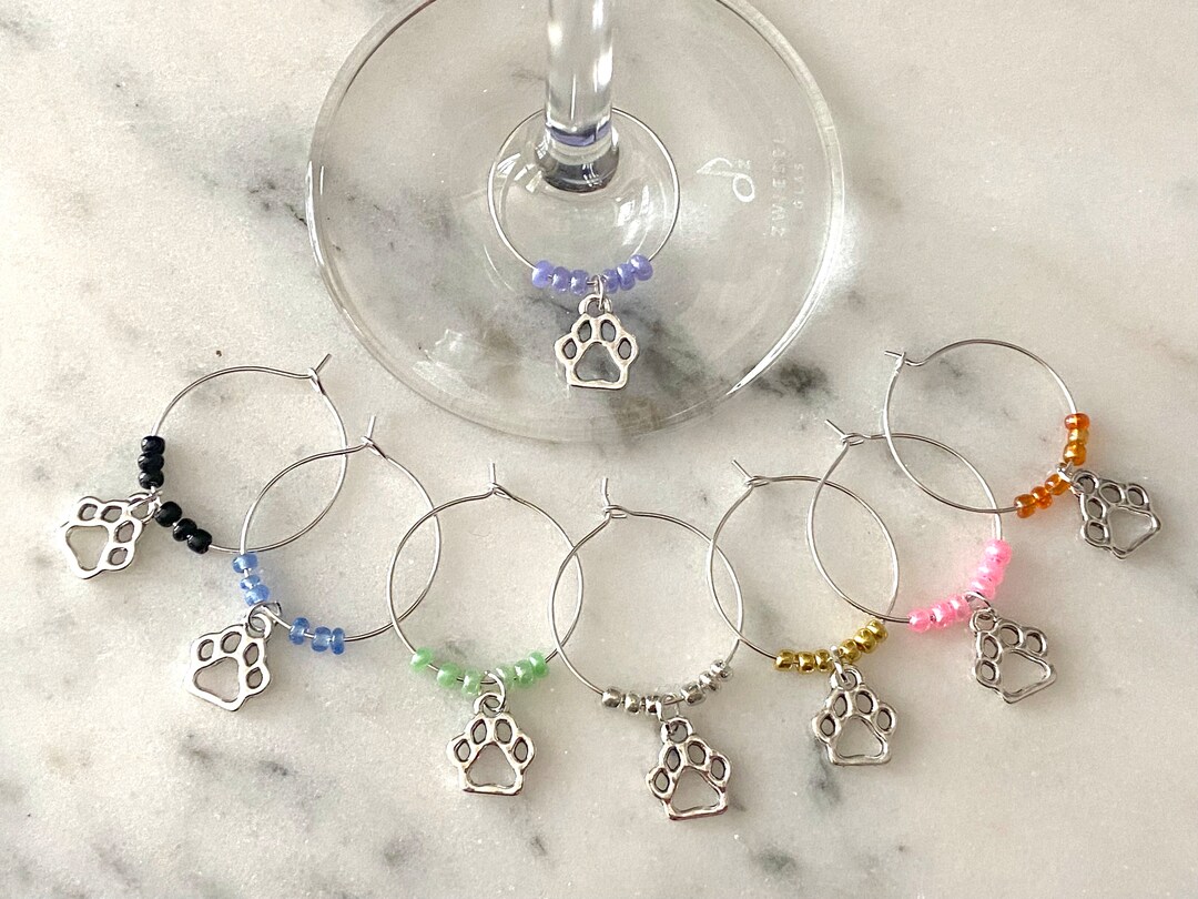 Set 8 Decorative Wine Glass Identifiers Dog Paw Charms Etsy