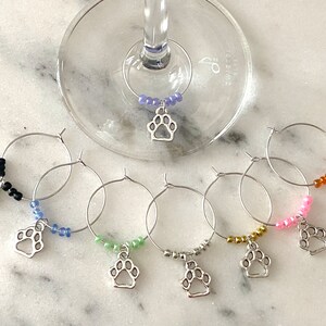 Set 8 Decorative Wine Glass identifiers | Dog paw charms | Glass Markers | Gift | Party Favours | Christmas | Stocking Stuffer |Hostess| Pet