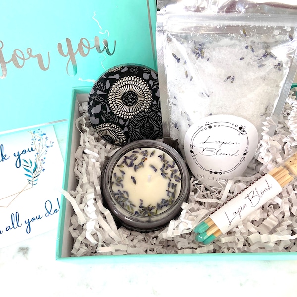 Spa & Wellness Thank you Gift Box | Relaxation Gift | Teacher Gift | Spa | Bath Salts | Essential Oils | Lavender | Soy candle | Gift Box