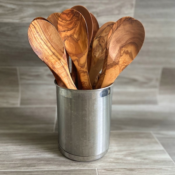 Cuchara de cocina rústica de madera de olivo premium de 11,75" / Herramientas de chef de calidad / Hornear / Herramientas de cocina / Regalo / Regalo de anfitriona / Foodie / Utensilios de madera