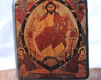 Jesus Christ on the throne icon, Jesus Christ in Majesty icon, Christ Enthroned icon, Coptic art, Coptic icon, Wall display, easel display