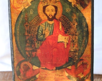 Jesus Christ on the throne icon, Jesus Christ in Majesty icon, Christ Almighty icon, Coptic art, Coptic icon, Wall display, easel display