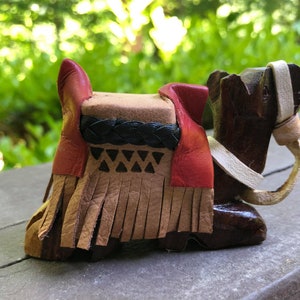 Handmade wooden camel with accessories leather, Small size