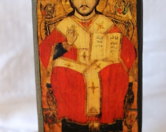 Jesus Christ on the throne icon, Jesus Christ in Majesty icon, Christ Almighty icon, Coptic art, Coptic icon, Wall display, easel display