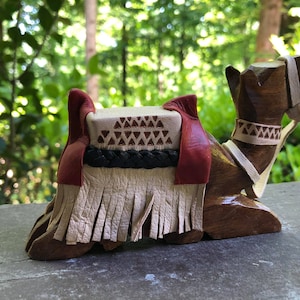 Handmade wooden camel with accessories leather, Large size